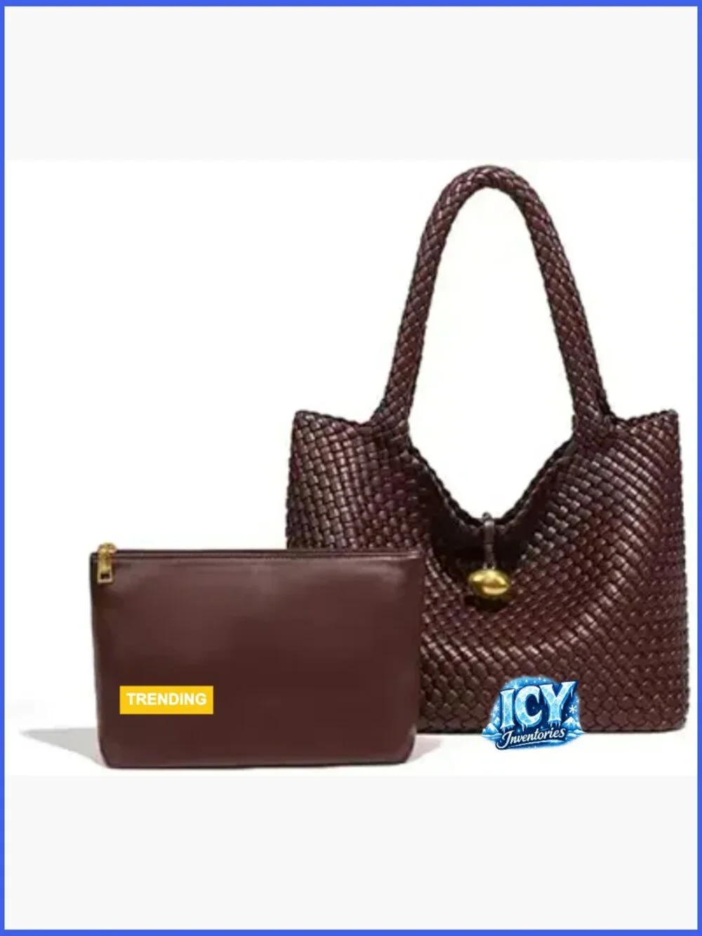 Large Woven Leather Hobo Handbag with Matching Pouch, Braided Tote Shoulder Bag